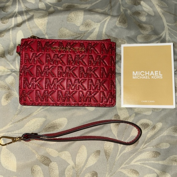 NWOT Michael Kors Leather and Glitter Wallet Wristlet Keychain - Picture 9 of 10